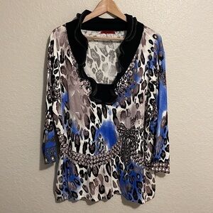 R E D Women’s Plus Size 2X Pullover Ruffle Neckline 3/4 Length Sleeve Sweater